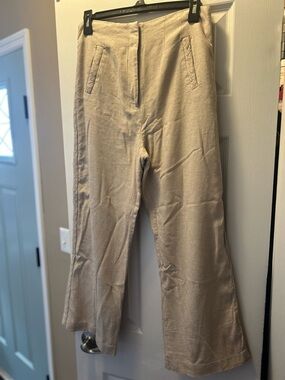Jason Wu Neutral Beige Linen-Texture Wide Leg Pants | Size 4